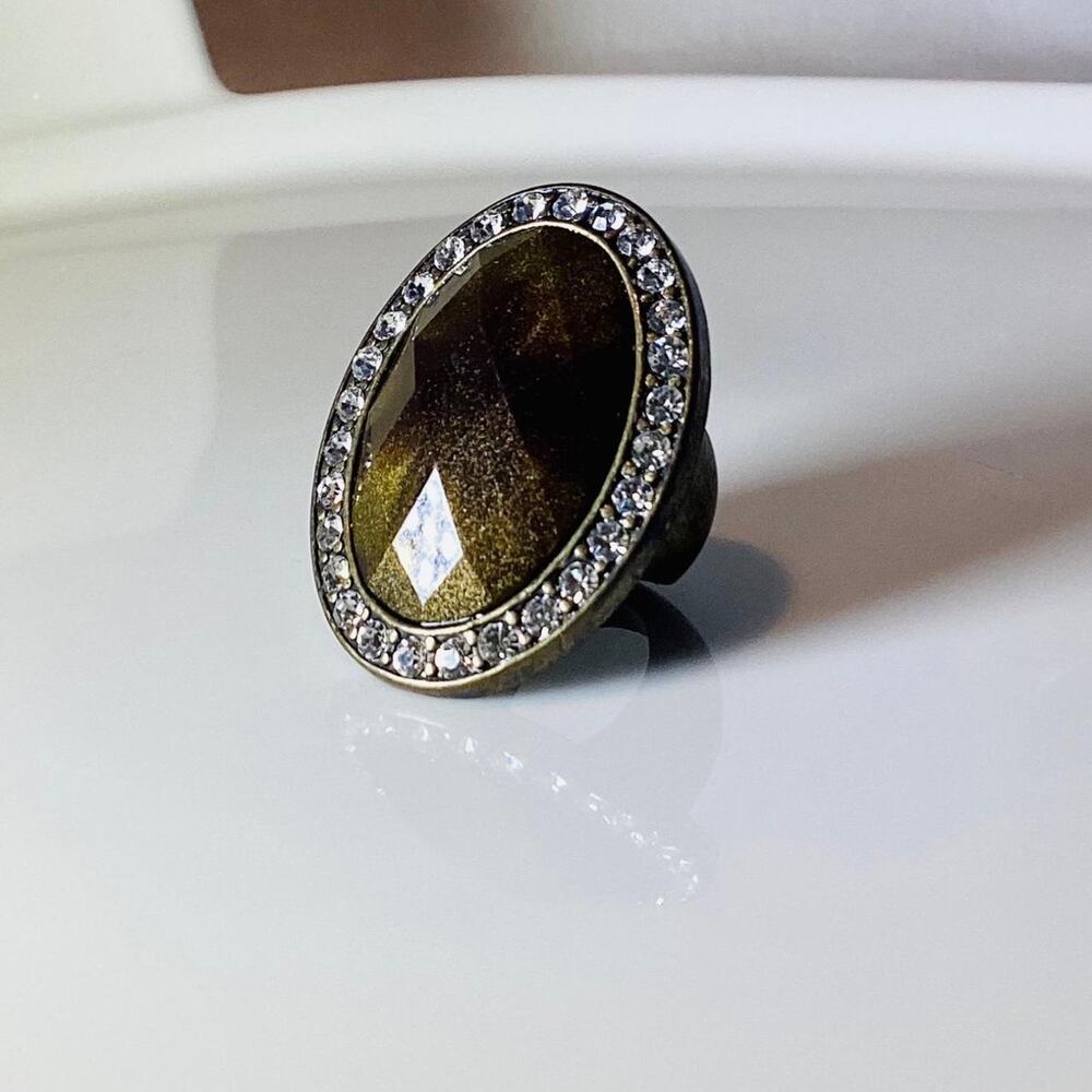 Dark Stone Faceted CZ Crystals Ring